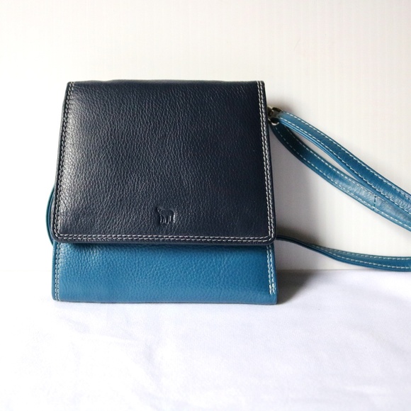 MILO Blue Canadian Made Leather Crossbody Purse Wallet RFID Technology Travel - Picture 1 of 8